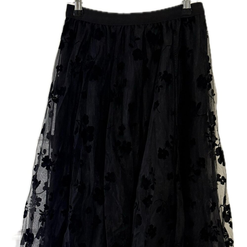 Unbranded Black Floral Mesh Tulle Skirt One Size Polyester Cotton No Tags